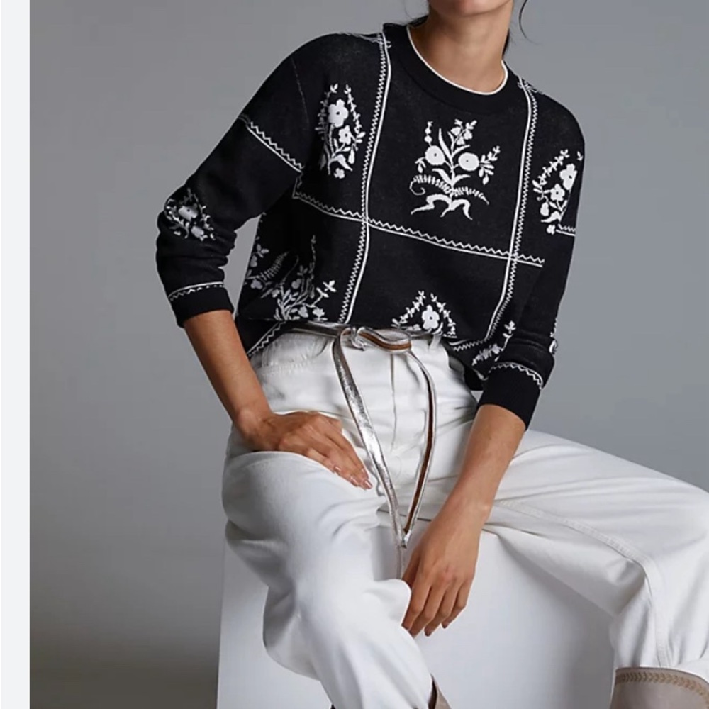 Anthropologie black and white paned sweater - Picture 1 of 8